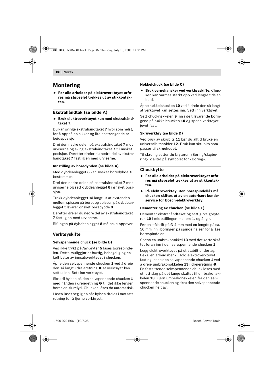 Montering | Bosch GSB 16 RE Professional User Manual | Page 86 / 229