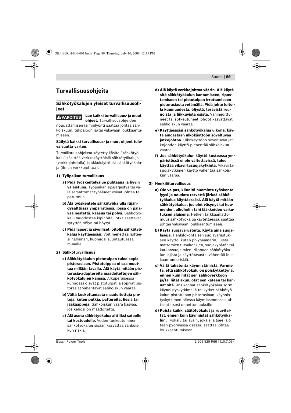 Turvallisuusohjeita | Bosch GSB 16 RE Professional User Manual | Page 89 / 229