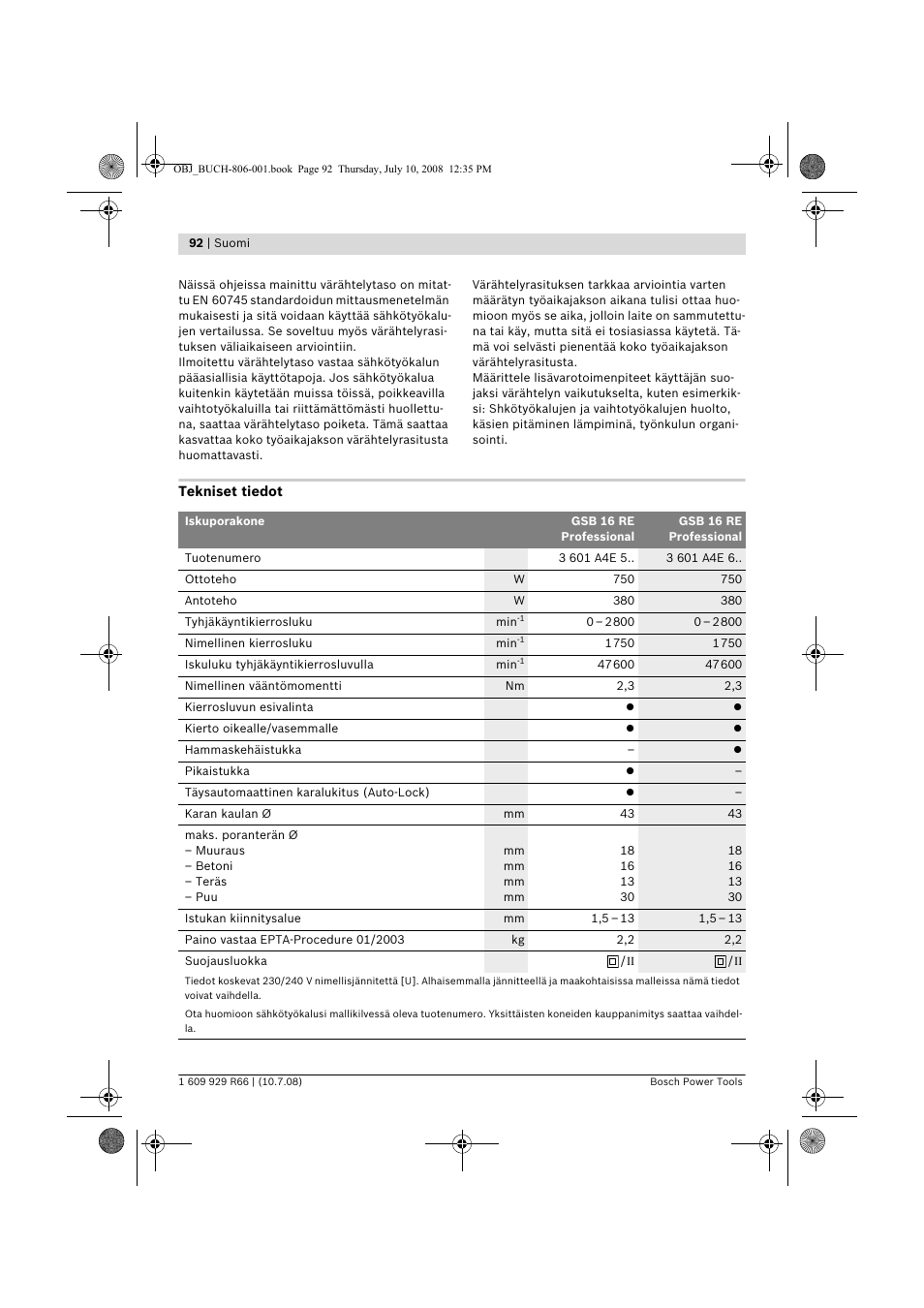 Bosch GSB 16 RE Professional User Manual | Page 92 / 229