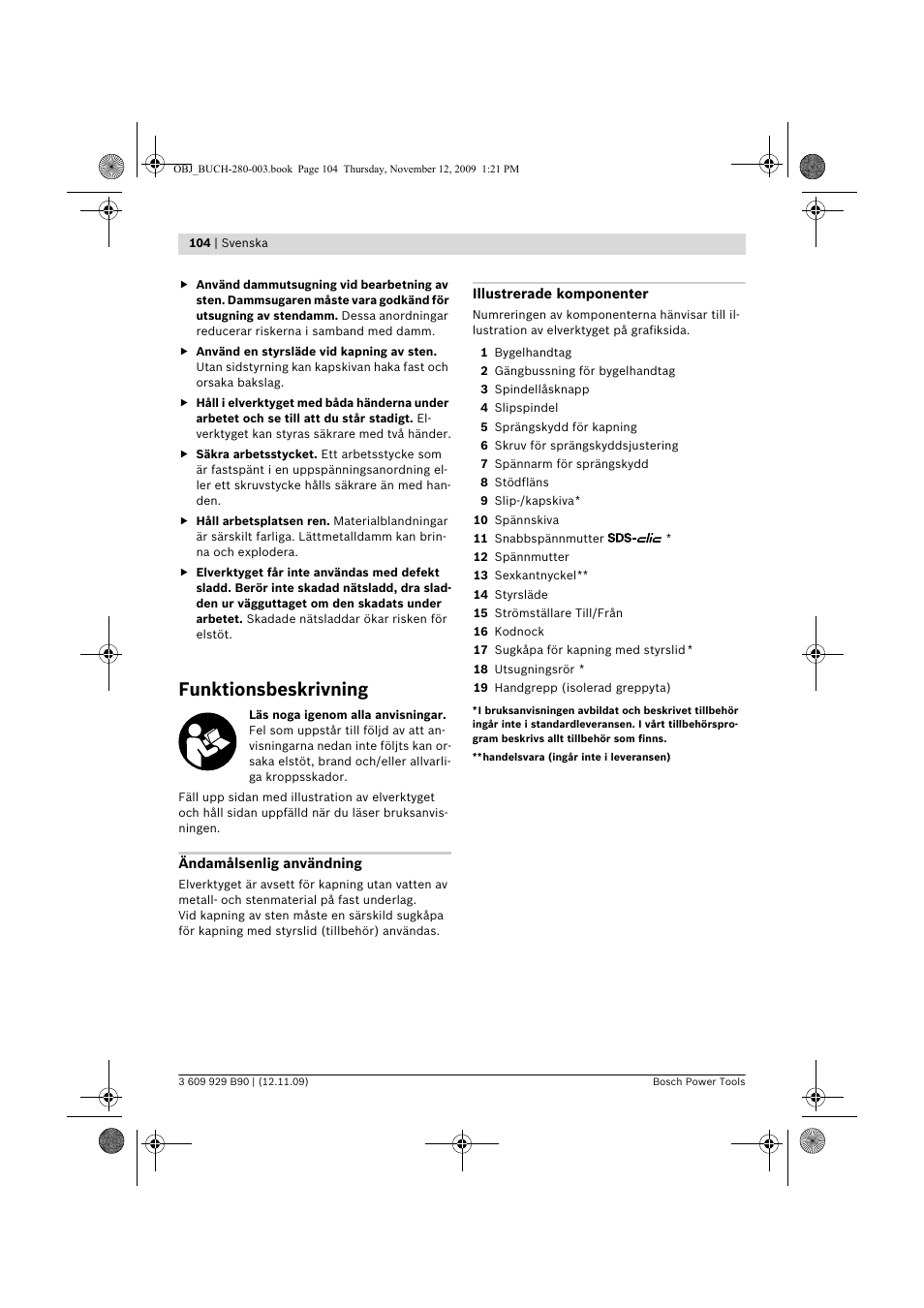 Funktionsbeskrivning | Bosch GWS Professional 24-300 User Manual | Page 104 / 337