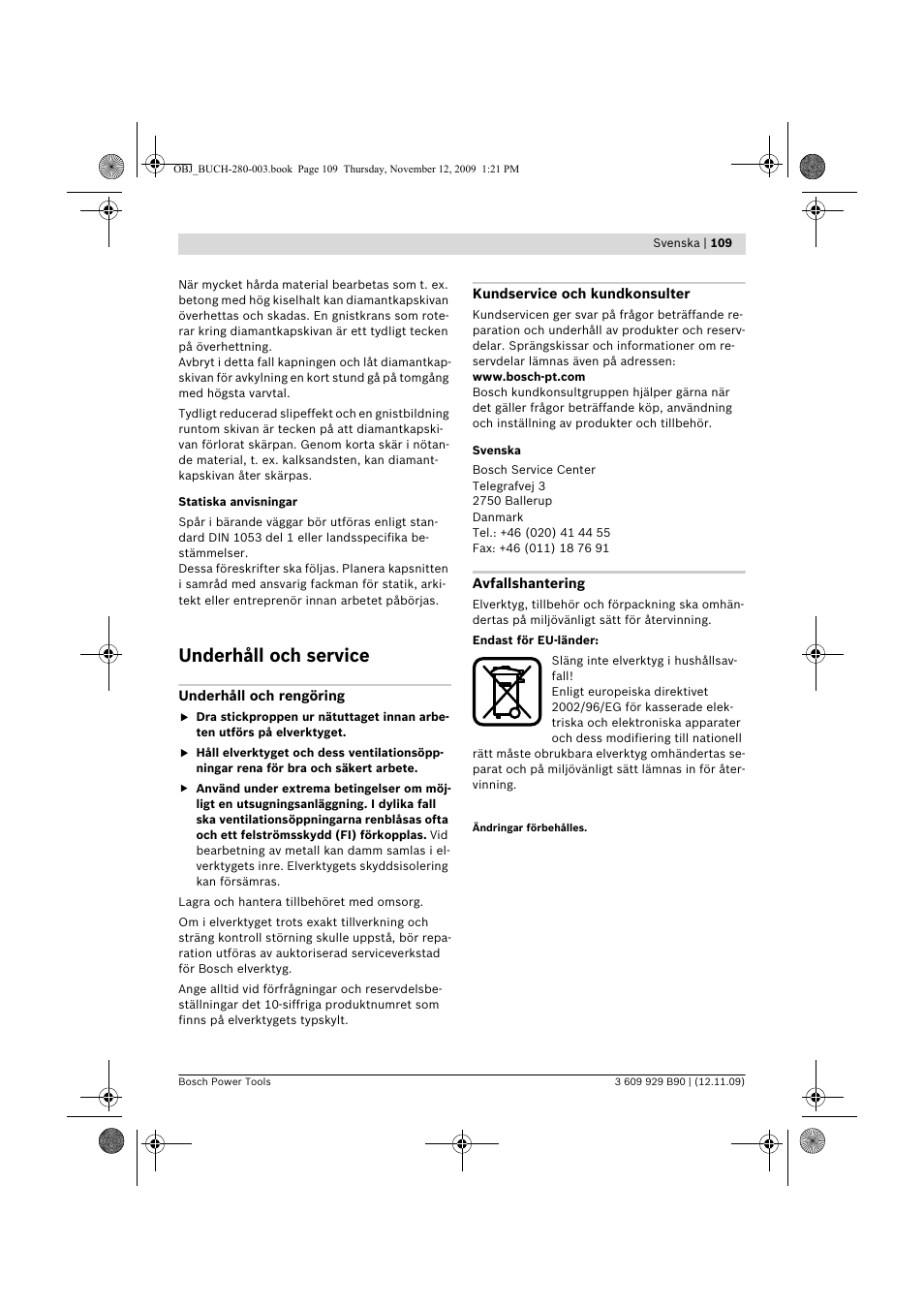 Underhåll och service | Bosch GWS Professional 24-300 User Manual | Page 109 / 337