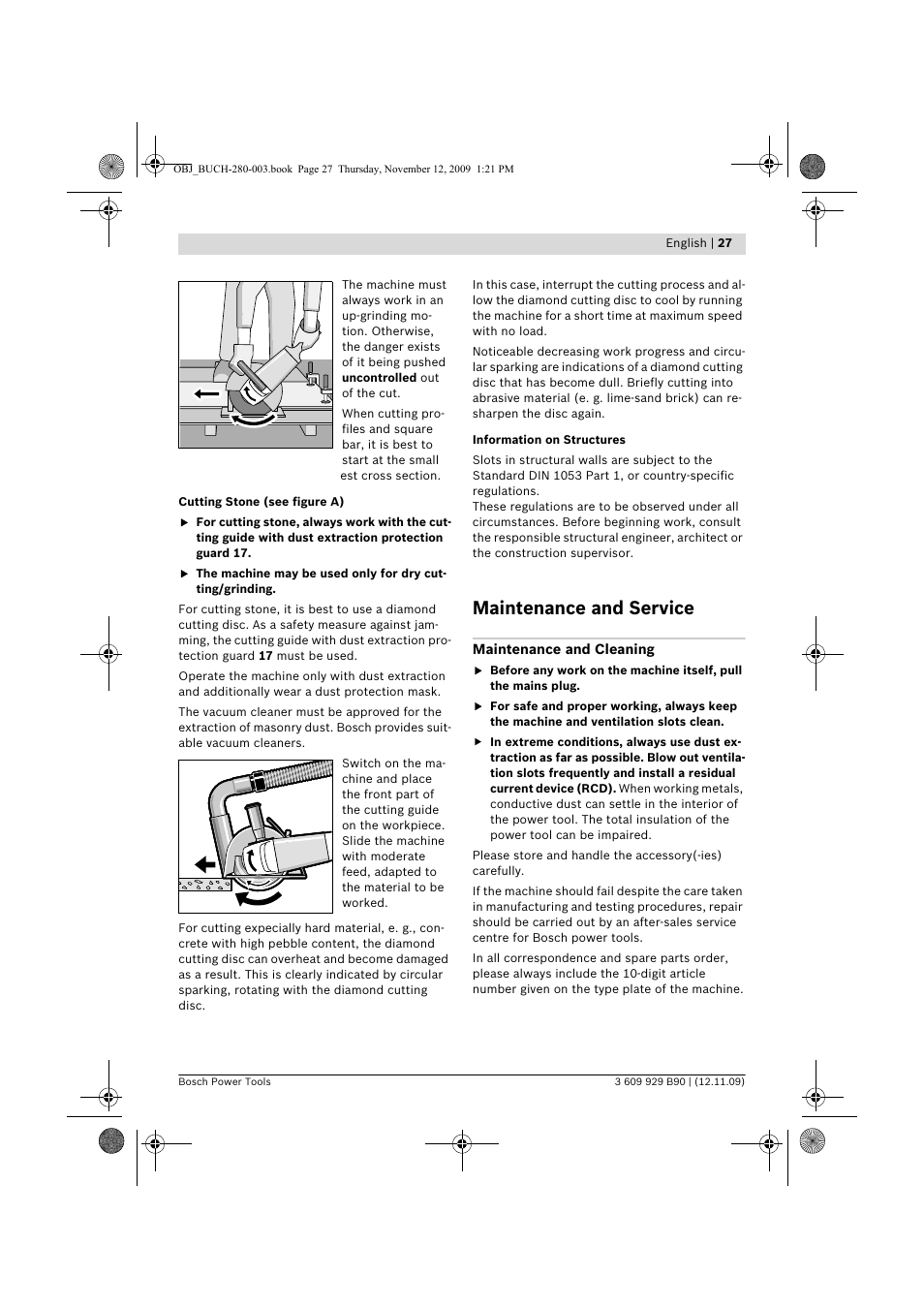 Maintenance and service | Bosch GWS Professional 24-300 User Manual | Page 27 / 337