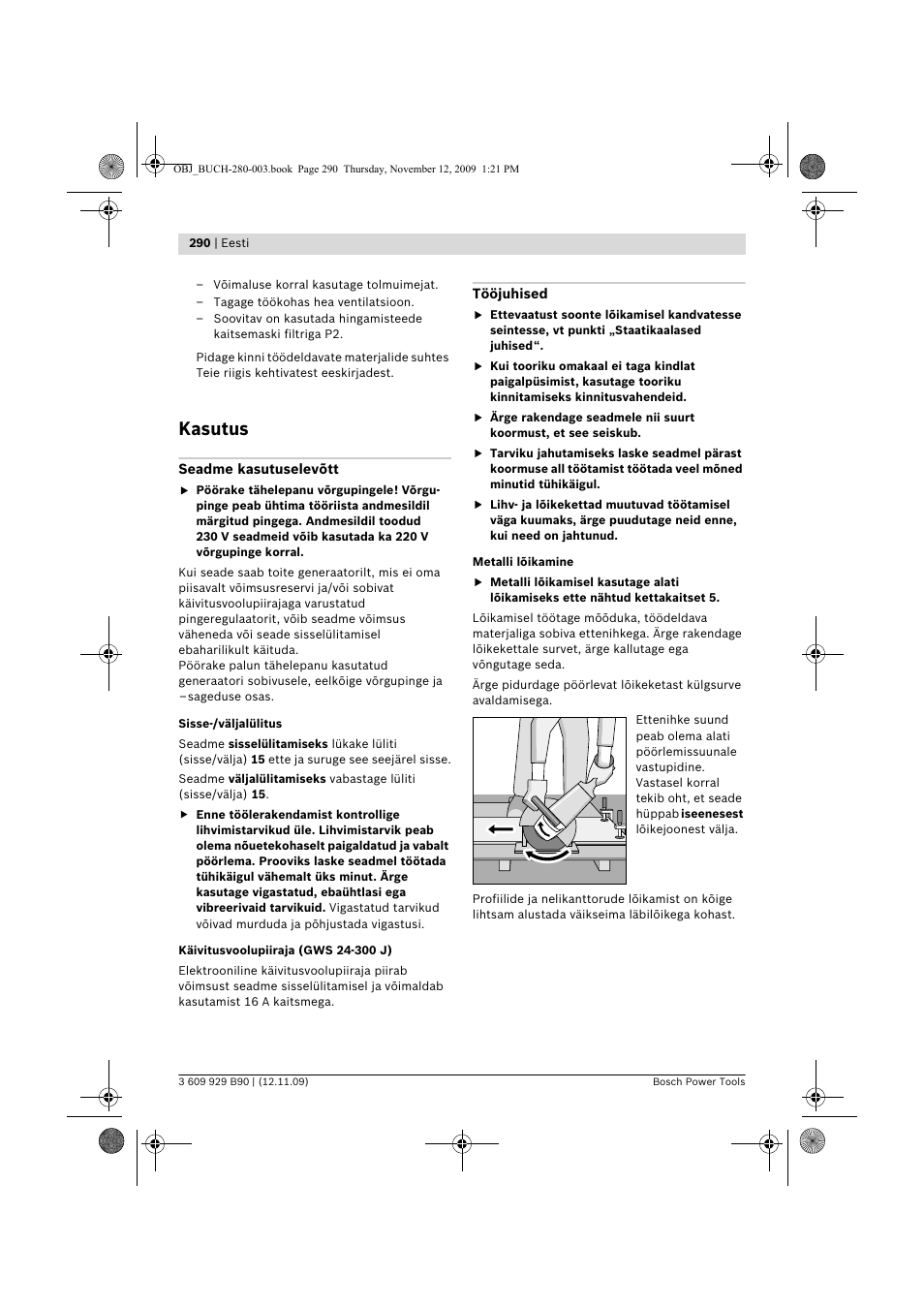 Kasutus | Bosch GWS Professional 24-300 User Manual | Page 290 / 337