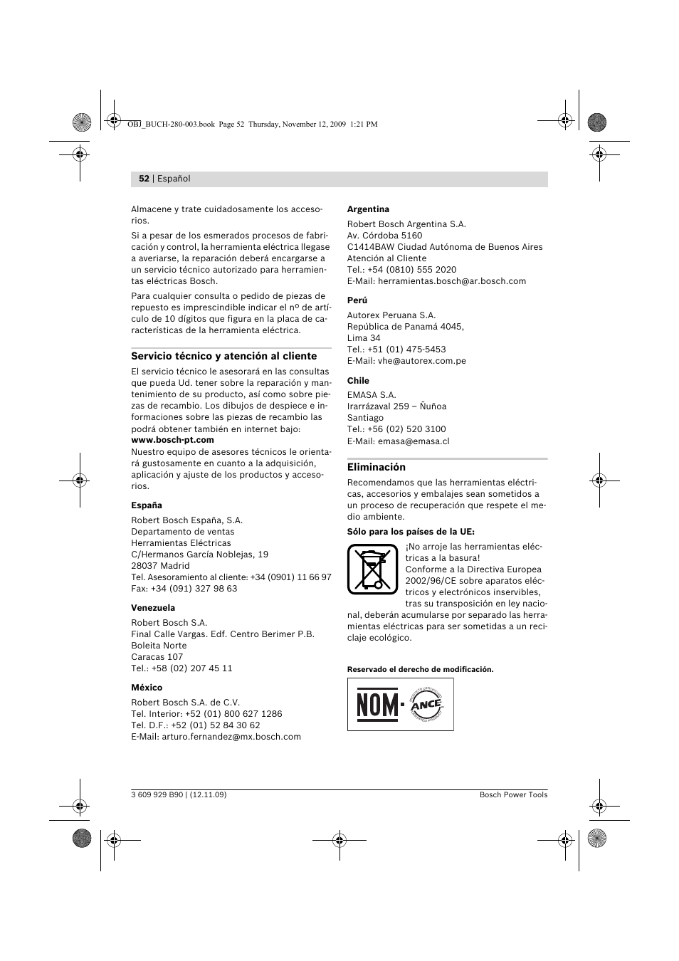 Servicio técnico y atención al cliente, Eliminación, 52 | español | Bosch GWS Professional 24-300 User Manual | Page 52 / 337