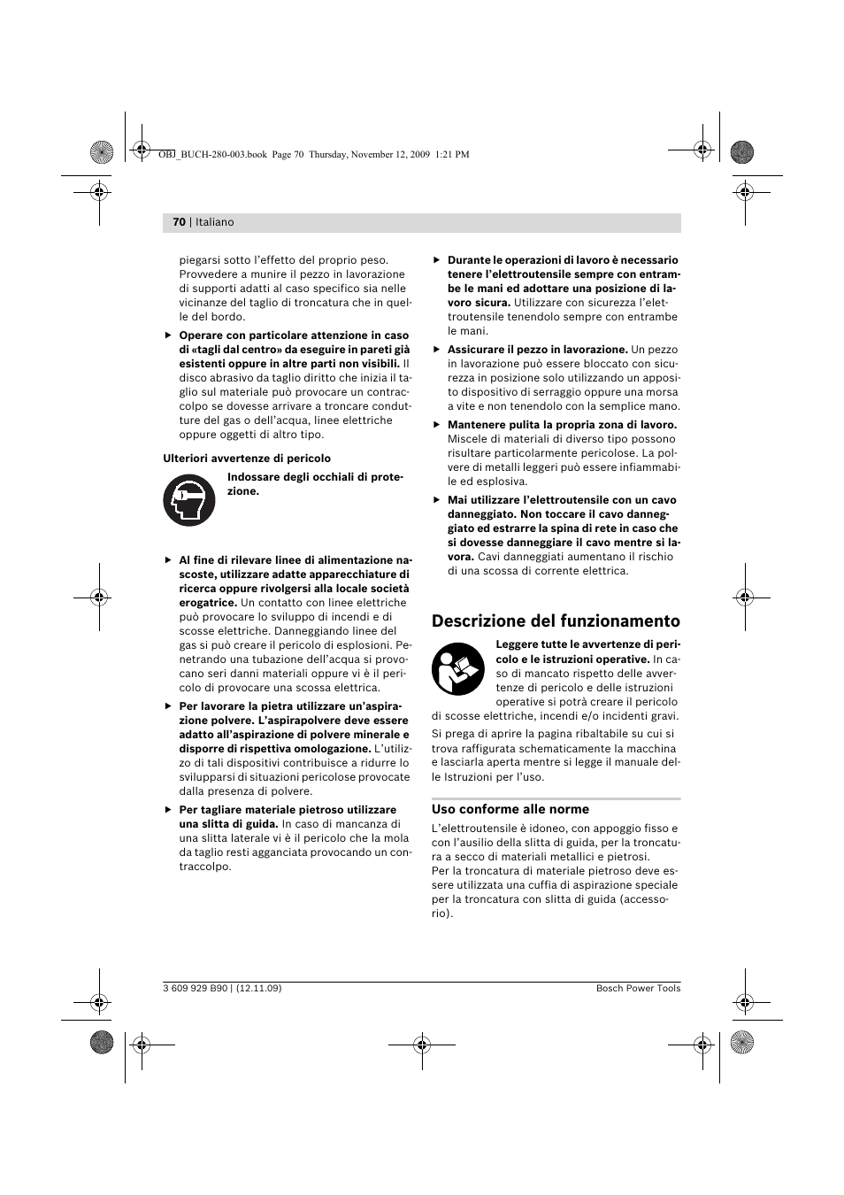 Descrizione del funzionamento | Bosch GWS Professional 24-300 User Manual | Page 70 / 337