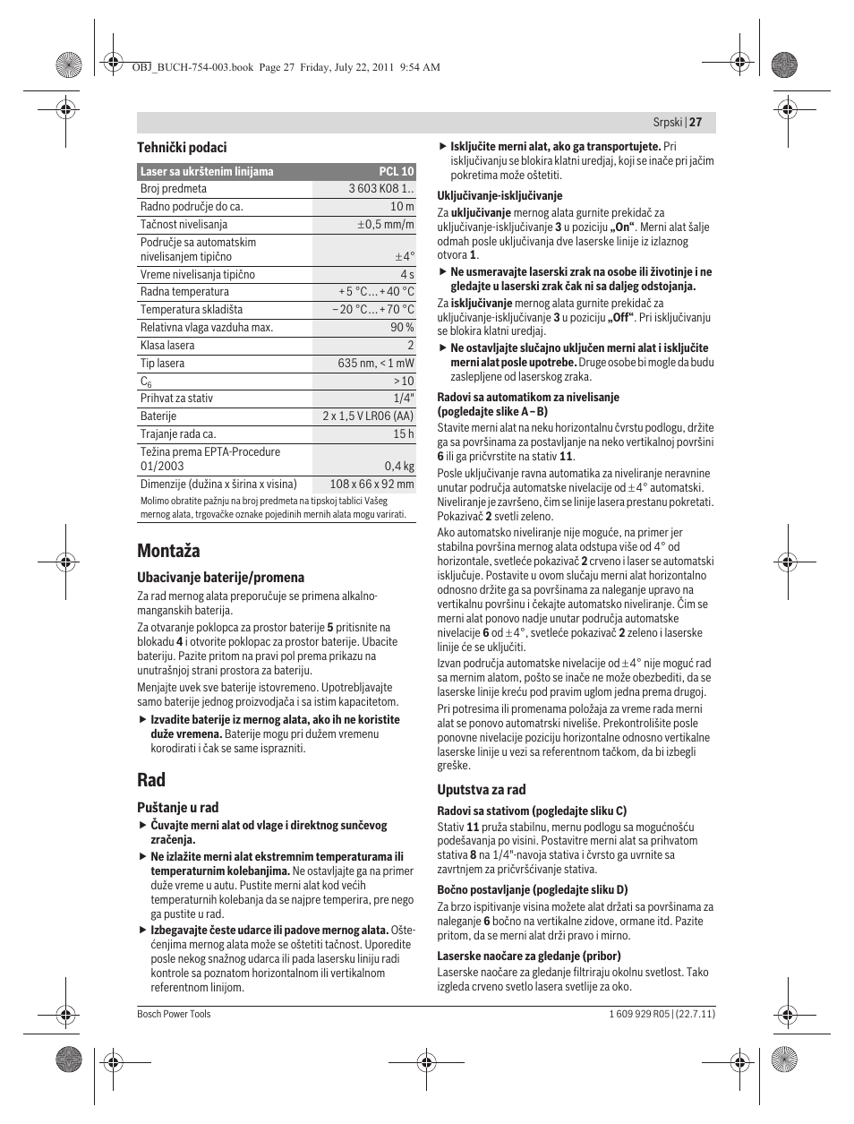 Montaža | Bosch PCL 10 User Manual | Page 27 / 39