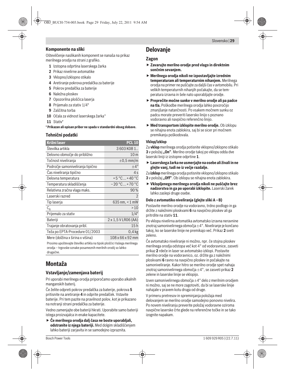 Montaža, Delovanje | Bosch PCL 10 User Manual | Page 29 / 39