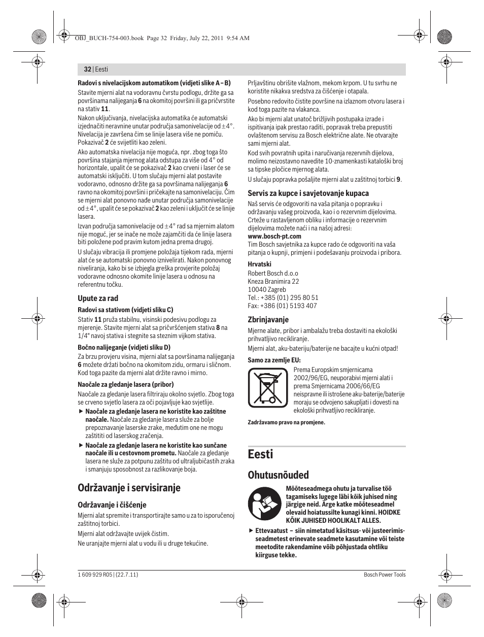 Eesti, Održavanje i servisiranje, Ohutusnõuded | Bosch PCL 10 User Manual | Page 32 / 39