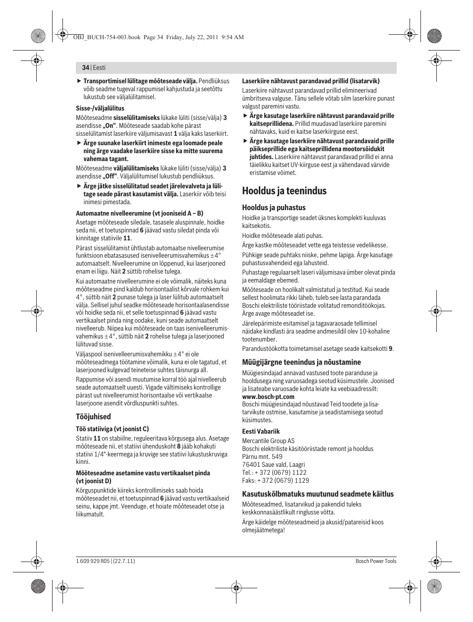 Hooldus ja teenindus | Bosch PCL 10 User Manual | Page 34 / 39