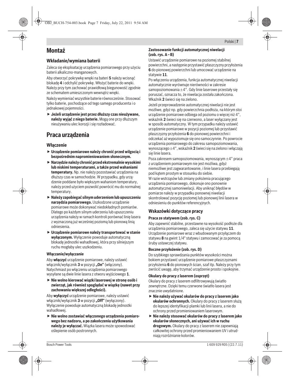 Montaż, Praca urządzenia | Bosch PCL 10 User Manual | Page 7 / 39