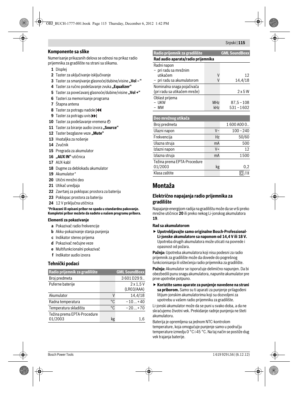 Montaža | Bosch GML SoundBoxx Professional 14,4 V User Manual | Page 115 / 157