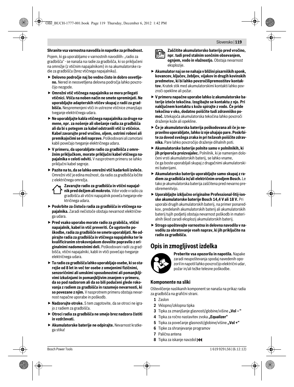 Opis in zmogljivost izdelka | Bosch GML SoundBoxx Professional 14,4 V User Manual | Page 119 / 157