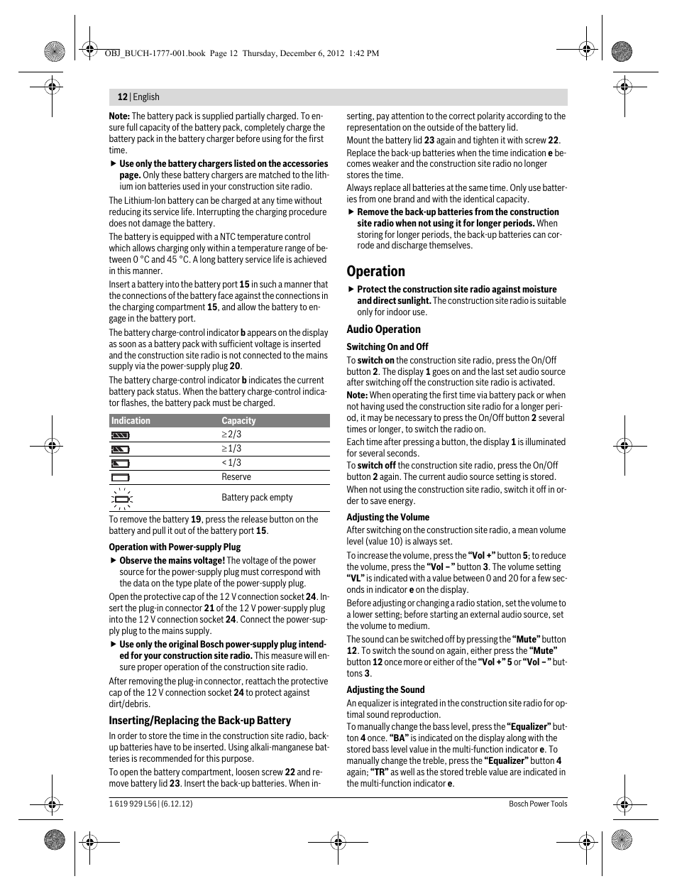 Operation | Bosch GML SoundBoxx Professional 14,4 V User Manual | Page 12 / 157