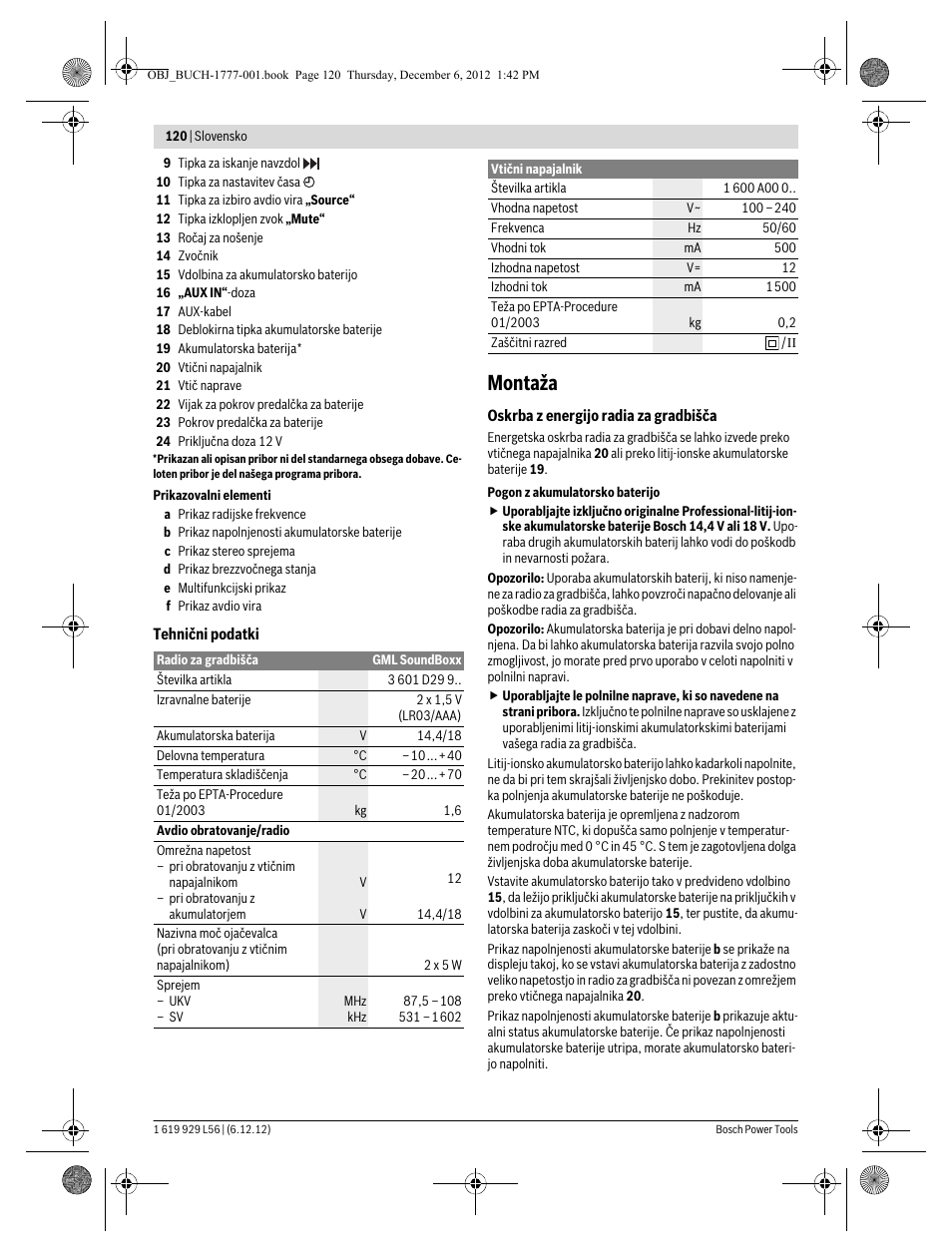 Montaža | Bosch GML SoundBoxx Professional 14,4 V User Manual | Page 120 / 157