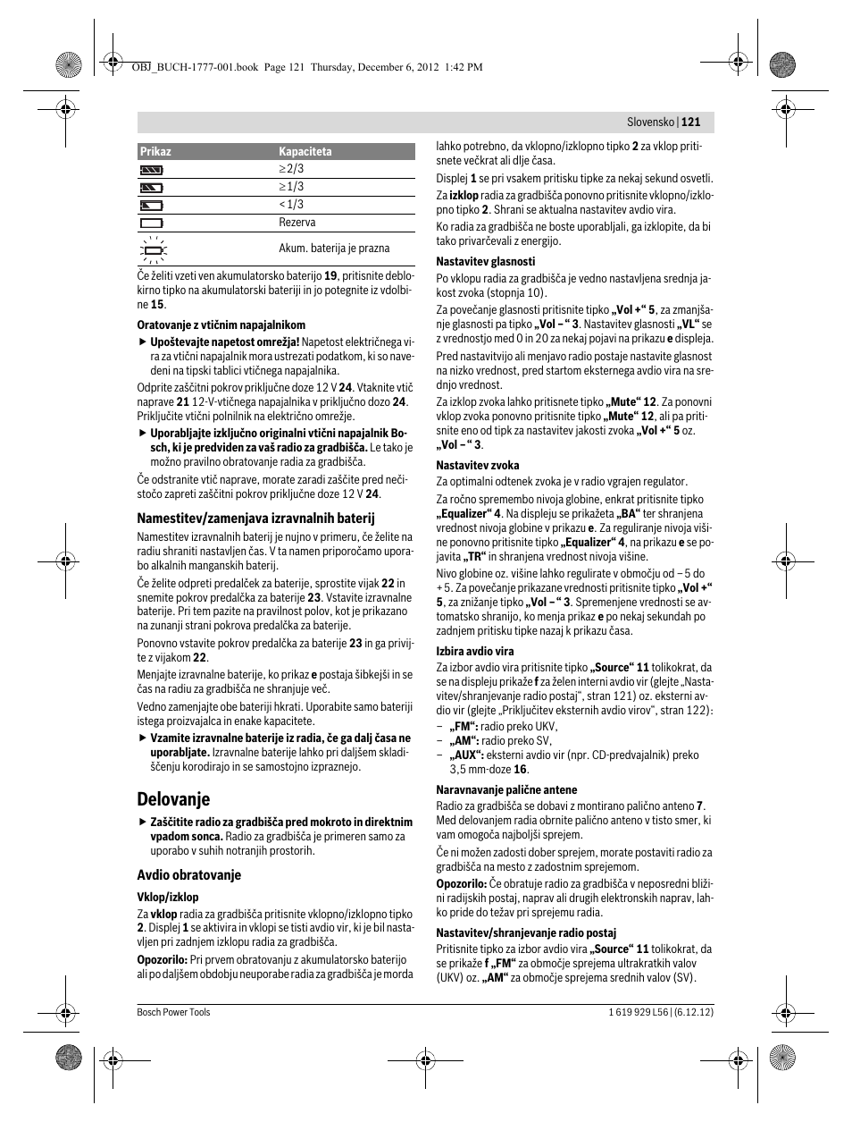 Delovanje | Bosch GML SoundBoxx Professional 14,4 V User Manual | Page 121 / 157