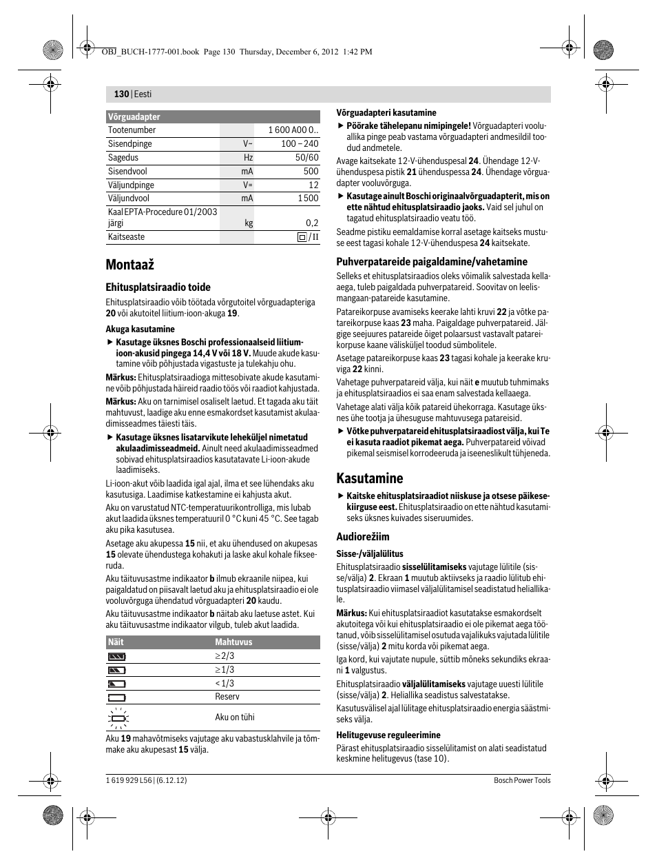 Montaaž, Kasutamine | Bosch GML SoundBoxx Professional 14,4 V User Manual | Page 130 / 157
