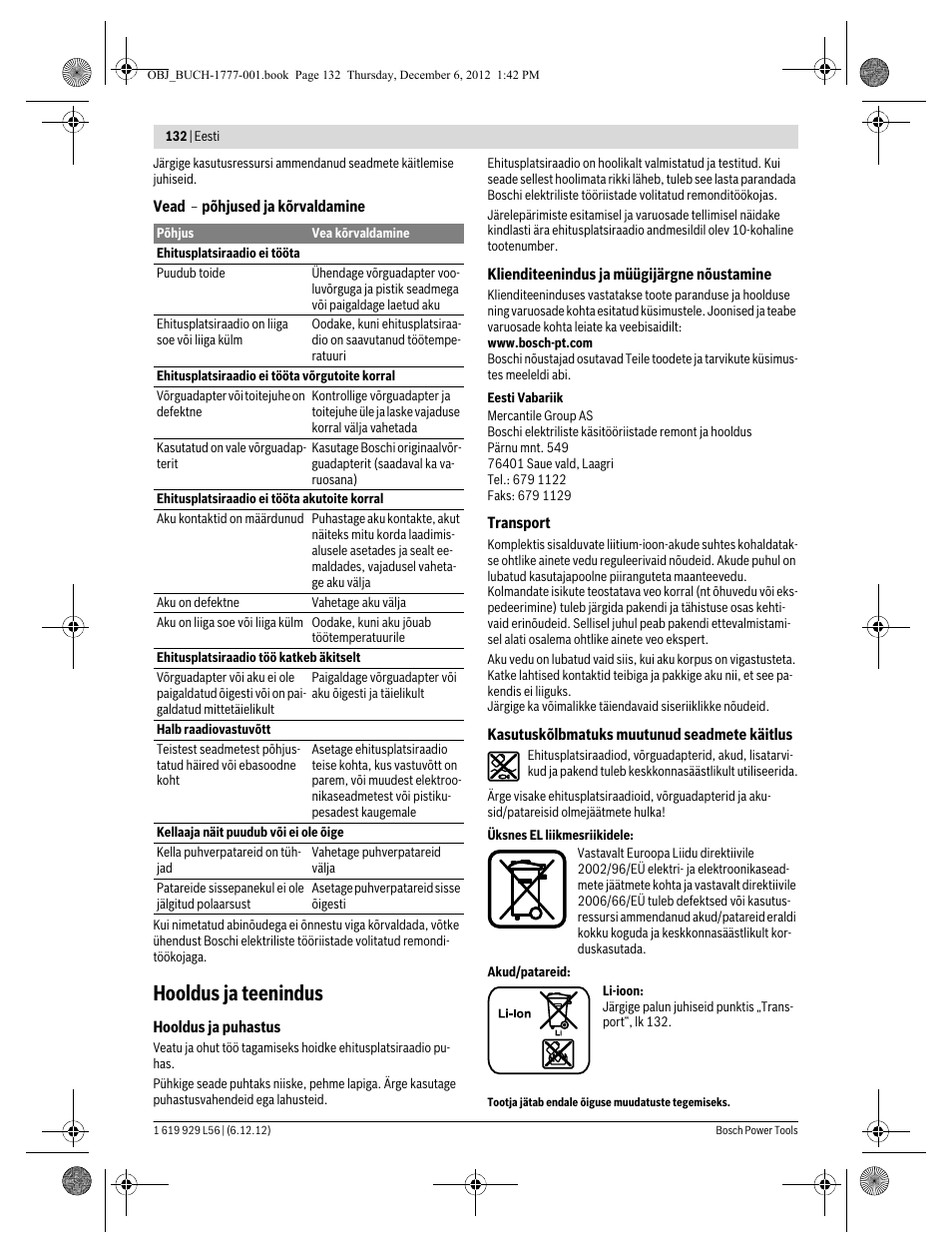 Hooldus ja teenindus | Bosch GML SoundBoxx Professional 14,4 V User Manual | Page 132 / 157