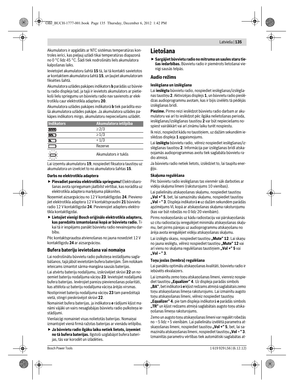 Lietošana | Bosch GML SoundBoxx Professional 14,4 V User Manual | Page 135 / 157
