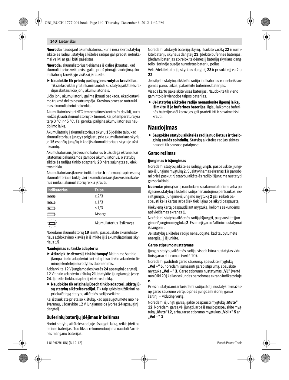 Naudojimas | Bosch GML SoundBoxx Professional 14,4 V User Manual | Page 140 / 157