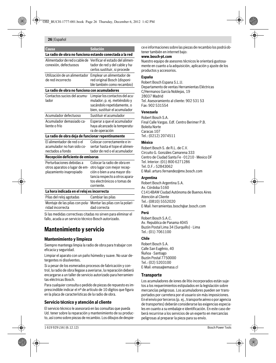 Mantenimiento y servicio | Bosch GML SoundBoxx Professional 14,4 V User Manual | Page 26 / 157