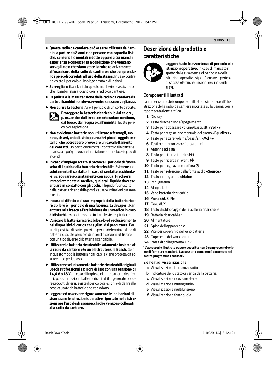 Descrizione del prodotto e caratteristiche | Bosch GML SoundBoxx Professional 14,4 V User Manual | Page 33 / 157