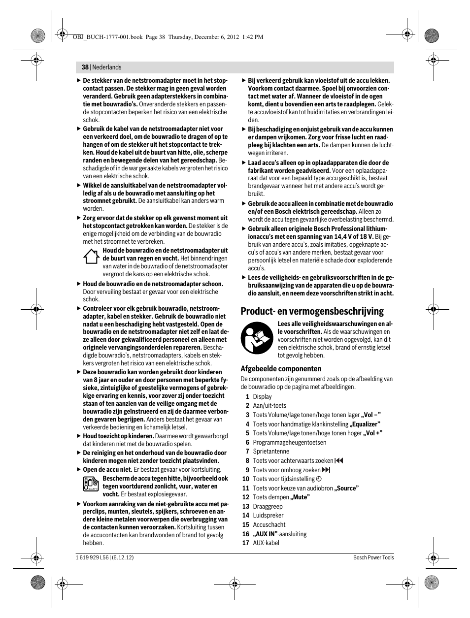 Product- en vermogensbeschrijving | Bosch GML SoundBoxx Professional 14,4 V User Manual | Page 38 / 157