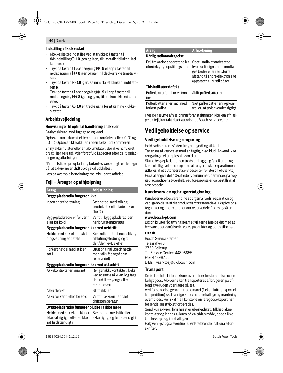 Vedligeholdelse og service | Bosch GML SoundBoxx Professional 14,4 V User Manual | Page 46 / 157