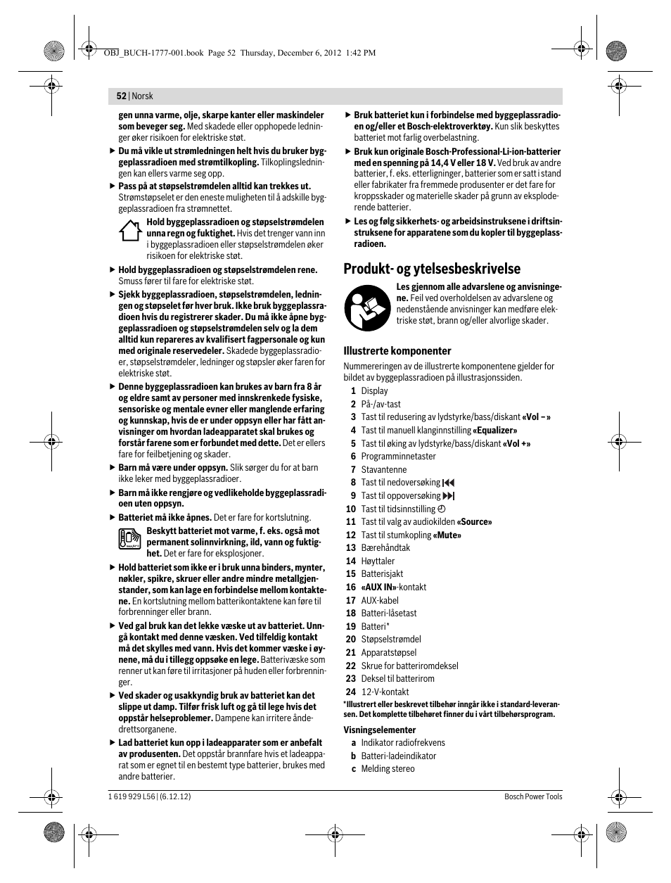 Produkt- og ytelsesbeskrivelse | Bosch GML SoundBoxx Professional 14,4 V User Manual | Page 52 / 157