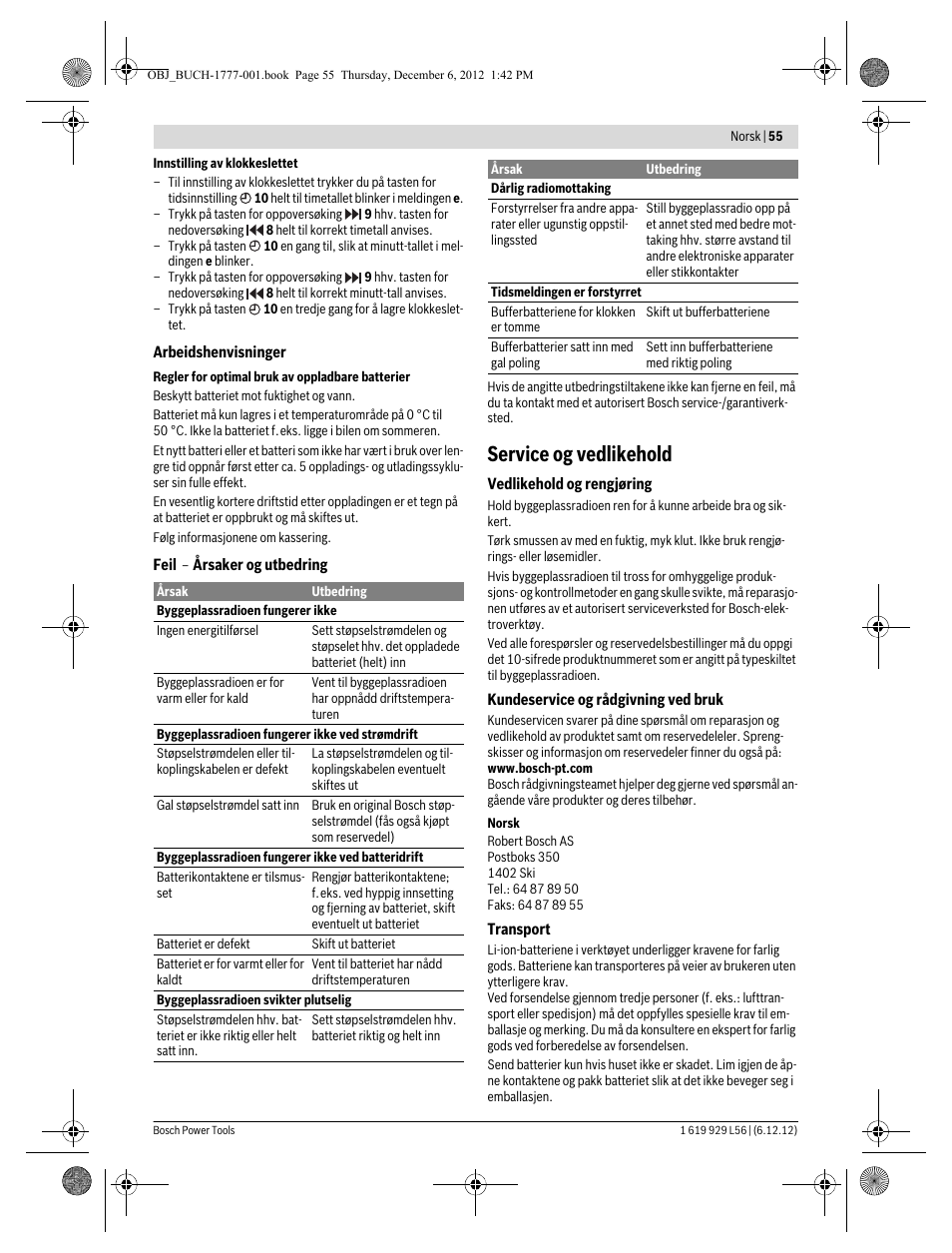 Service og vedlikehold | Bosch GML SoundBoxx Professional 14,4 V User Manual | Page 55 / 157