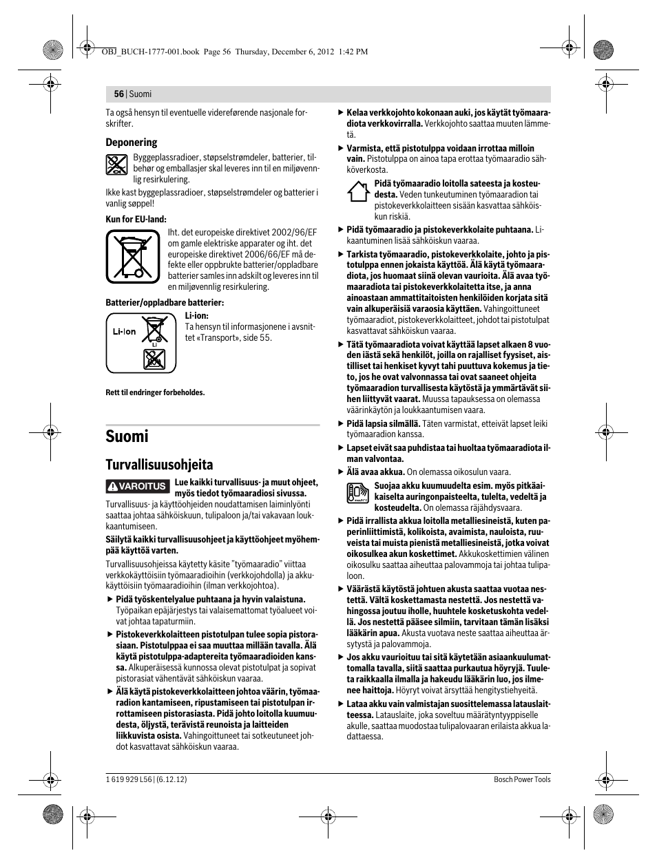 Suomi, Turvallisuusohjeita | Bosch GML SoundBoxx Professional 14,4 V User Manual | Page 56 / 157