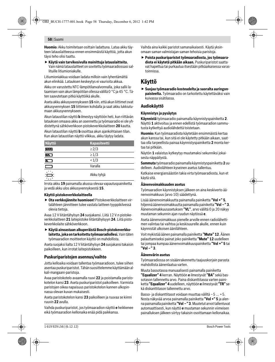 Käyttö | Bosch GML SoundBoxx Professional 14,4 V User Manual | Page 58 / 157