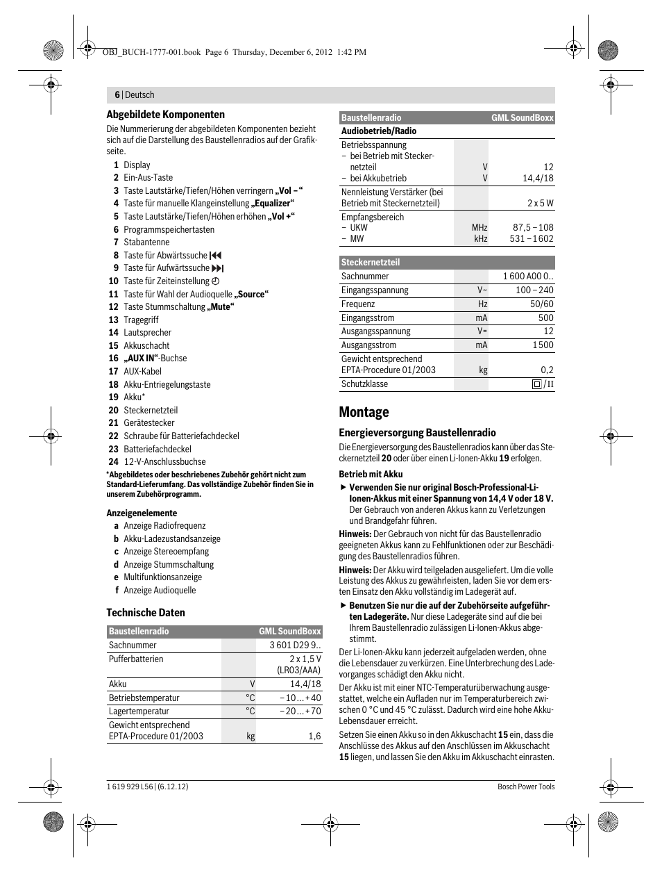 Montage | Bosch GML SoundBoxx Professional 14,4 V User Manual | Page 6 / 157