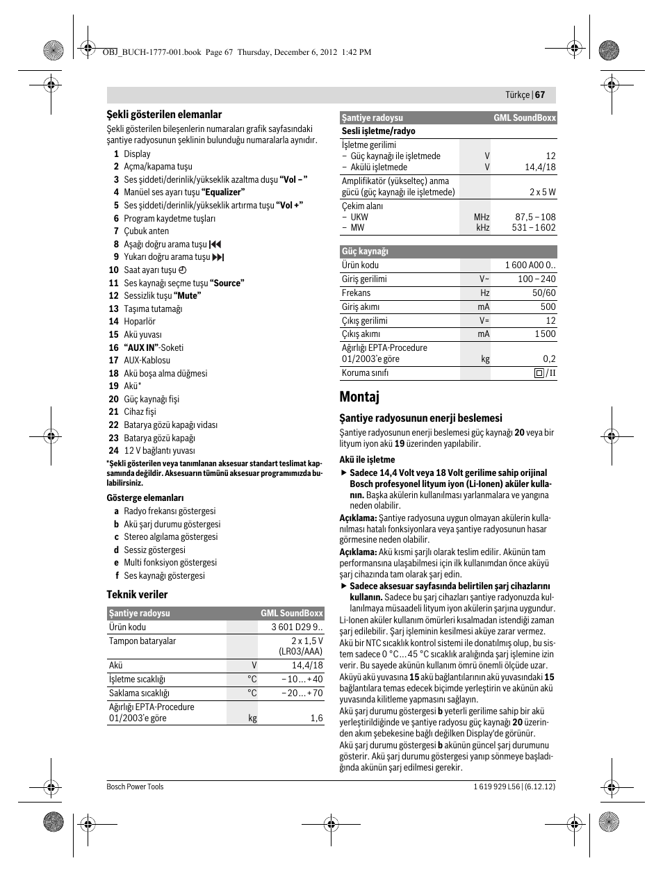 Montaj | Bosch GML SoundBoxx Professional 14,4 V User Manual | Page 67 / 157