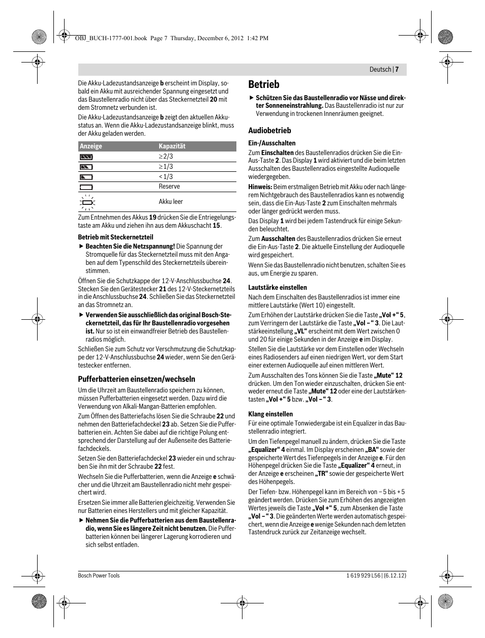 Betrieb | Bosch GML SoundBoxx Professional 14,4 V User Manual | Page 7 / 157