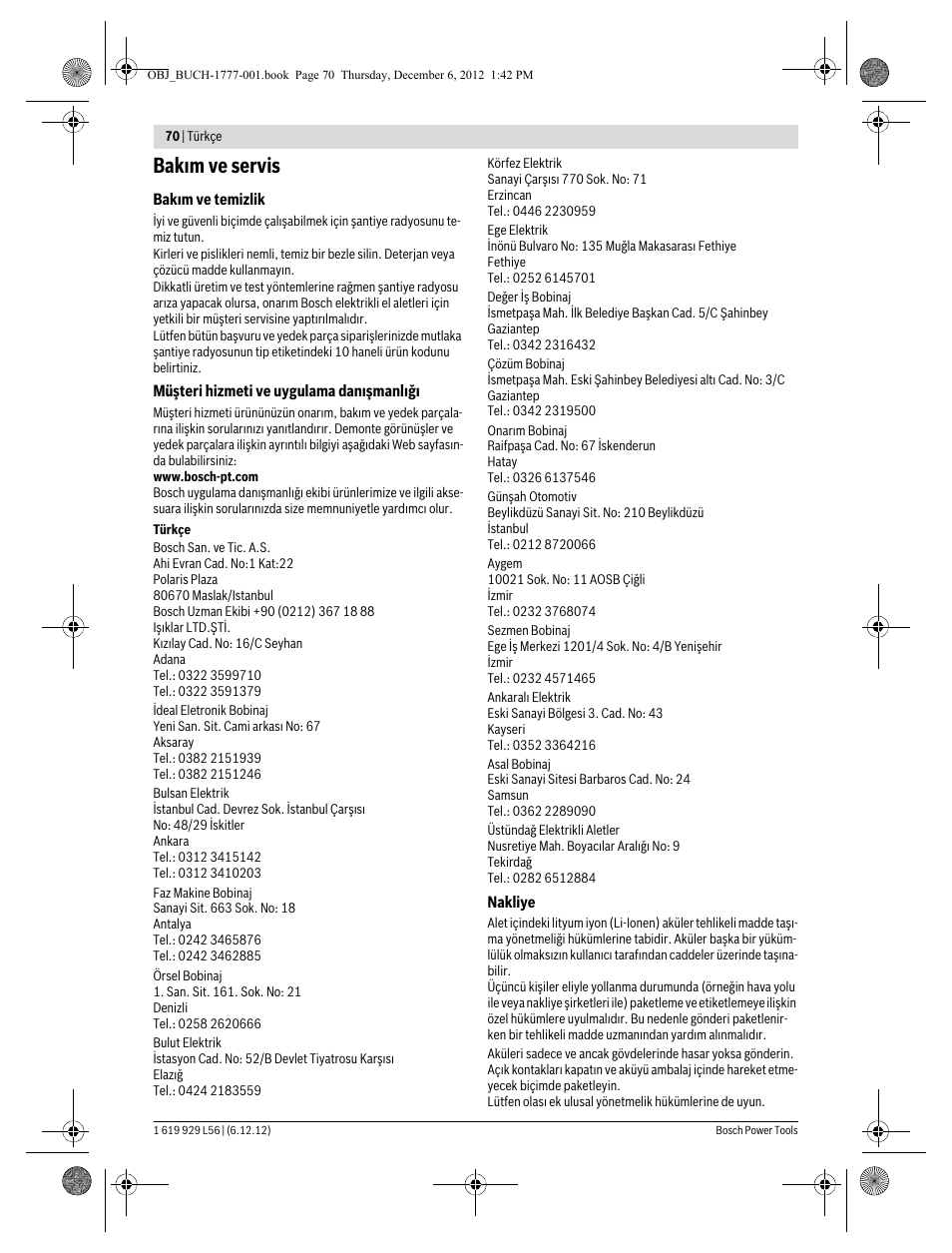 Bakım ve servis | Bosch GML SoundBoxx Professional 14,4 V User Manual | Page 70 / 157