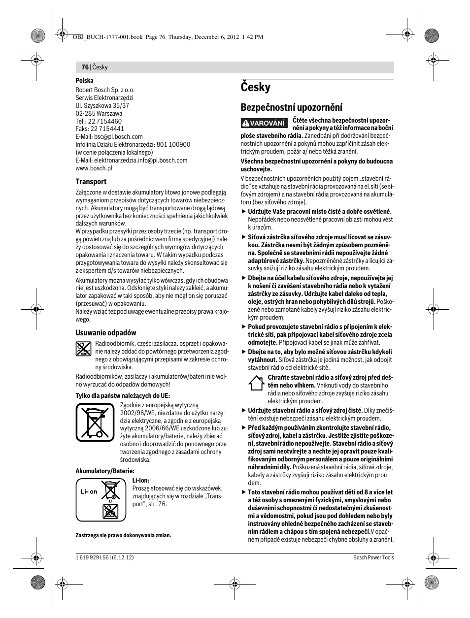 Česky, Bezpečnostní upozornění | Bosch GML SoundBoxx Professional 14,4 V User Manual | Page 76 / 157