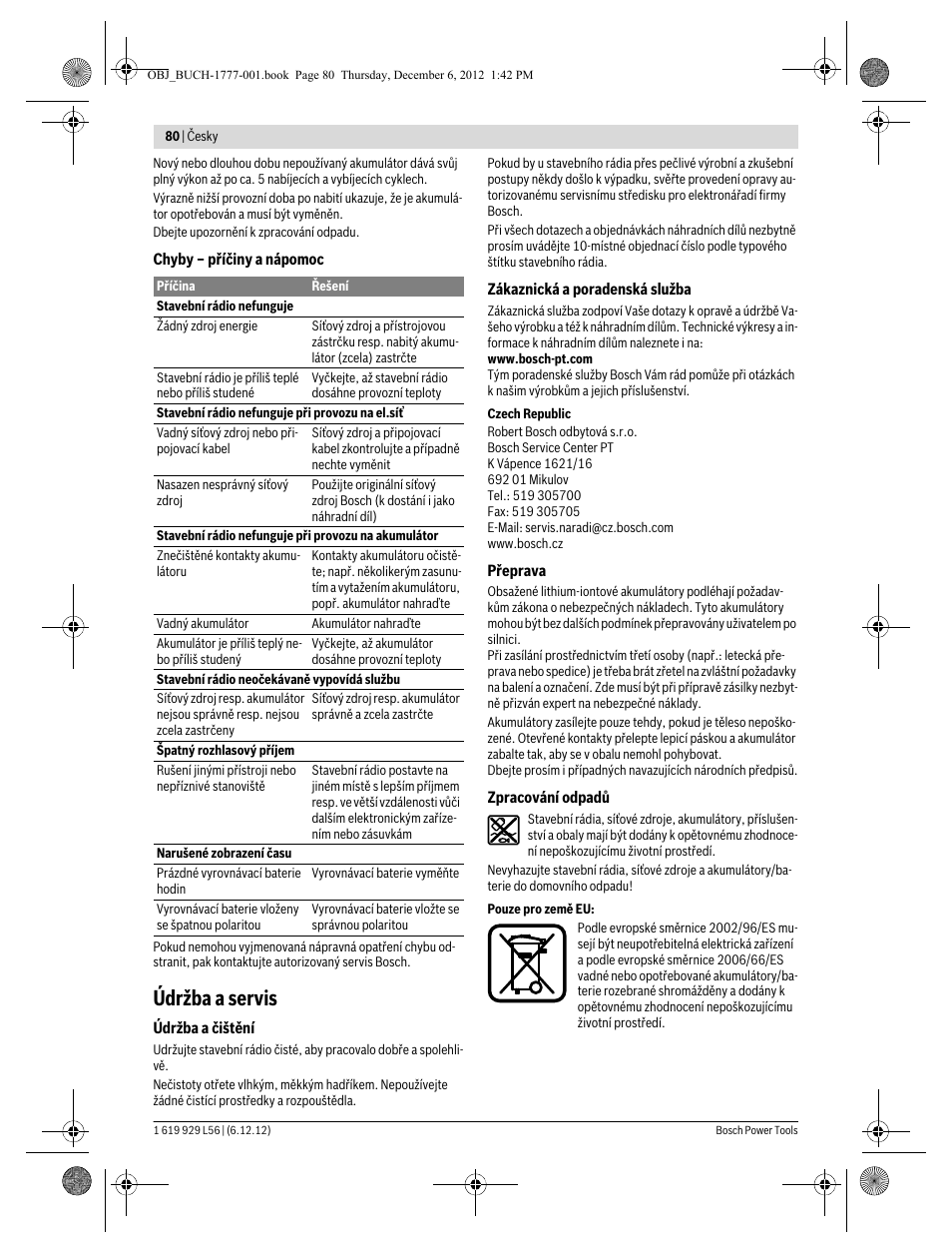 Údržba a servis | Bosch GML SoundBoxx Professional 14,4 V User Manual | Page 80 / 157