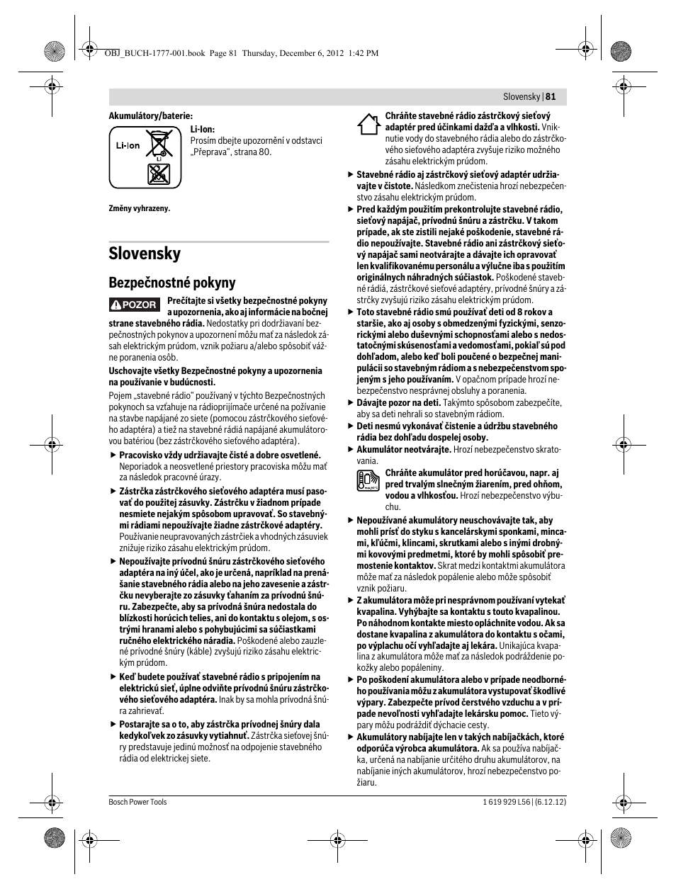 Slovensky, Bezpečnostné pokyny | Bosch GML SoundBoxx Professional 14,4 V User Manual | Page 81 / 157