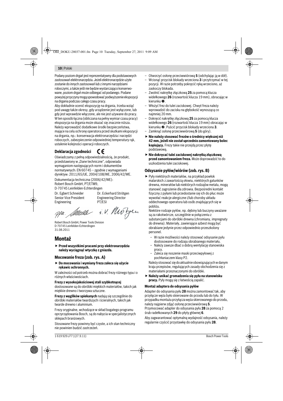 Montaż | Bosch POF 1200 AE User Manual | Page 10 / 106