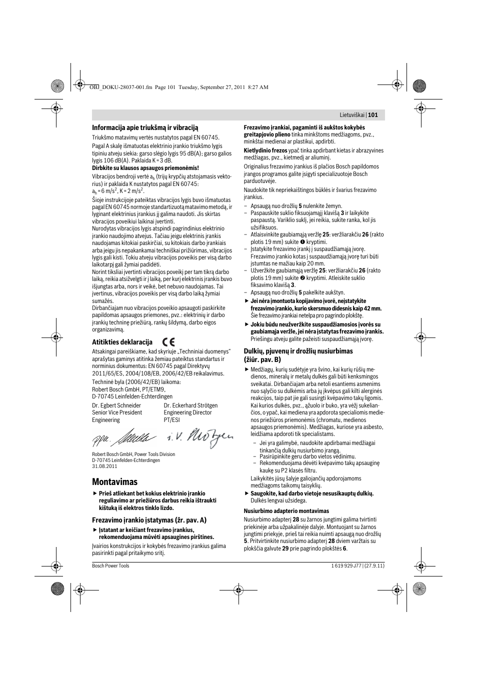 Montavimas | Bosch POF 1200 AE User Manual | Page 101 / 106