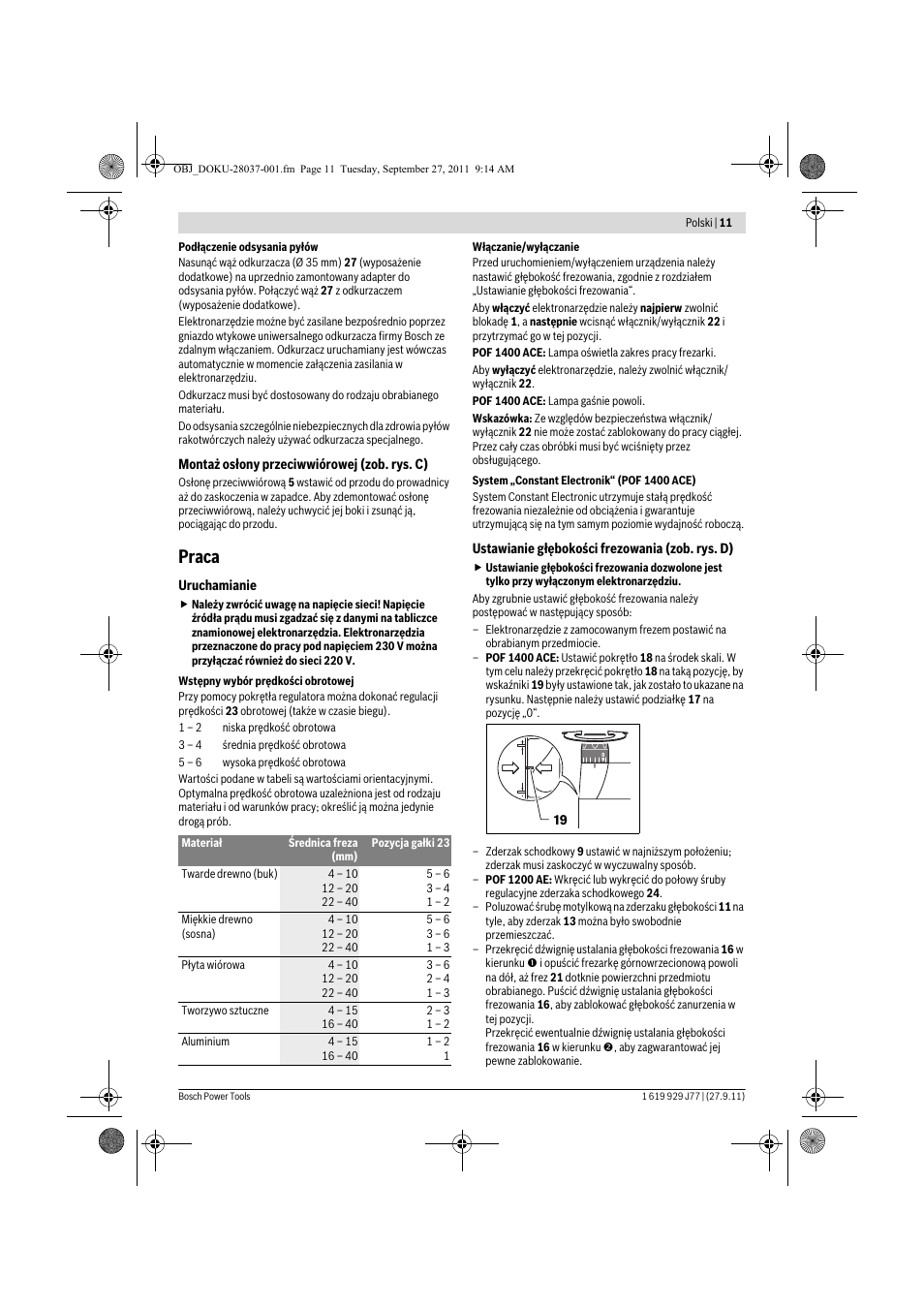 Praca | Bosch POF 1200 AE User Manual | Page 11 / 106