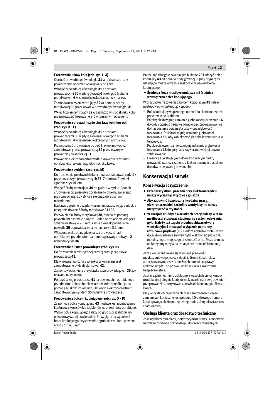 Konserwacja i serwis | Bosch POF 1200 AE User Manual | Page 13 / 106