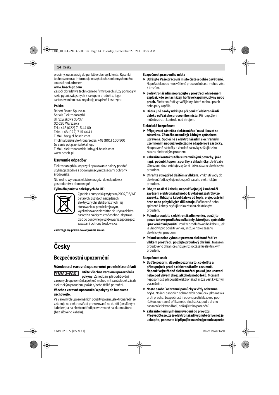 Česky, Bezpečnostní upozornění | Bosch POF 1200 AE User Manual | Page 14 / 106