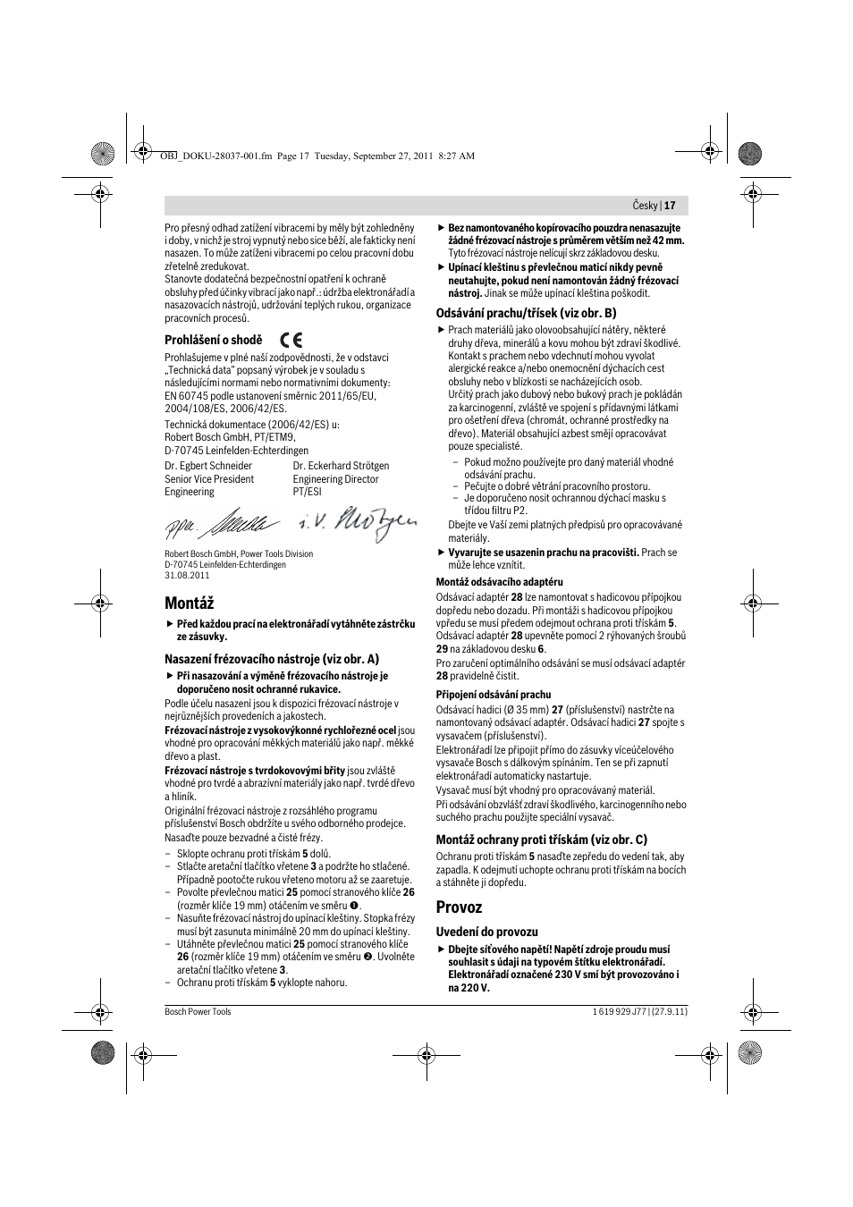 Montáž, Provoz | Bosch POF 1200 AE User Manual | Page 17 / 106