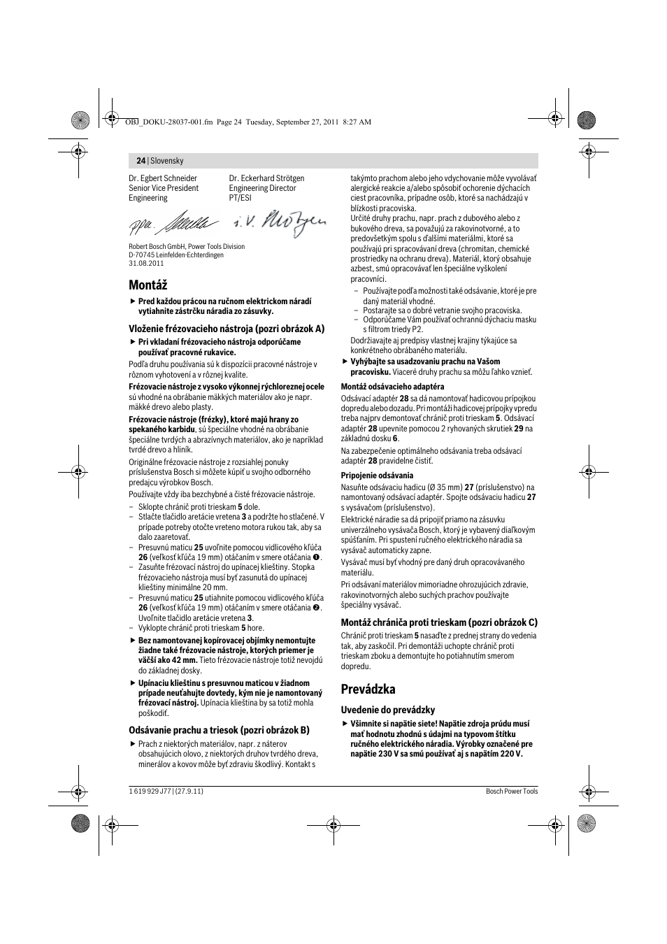 Montáž, Prevádzka | Bosch POF 1200 AE User Manual | Page 24 / 106