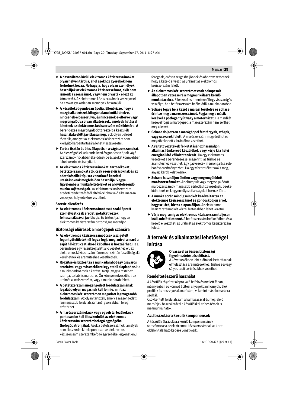 A termék és alkalmazási lehetőségei leírása | Bosch POF 1200 AE User Manual | Page 29 / 106