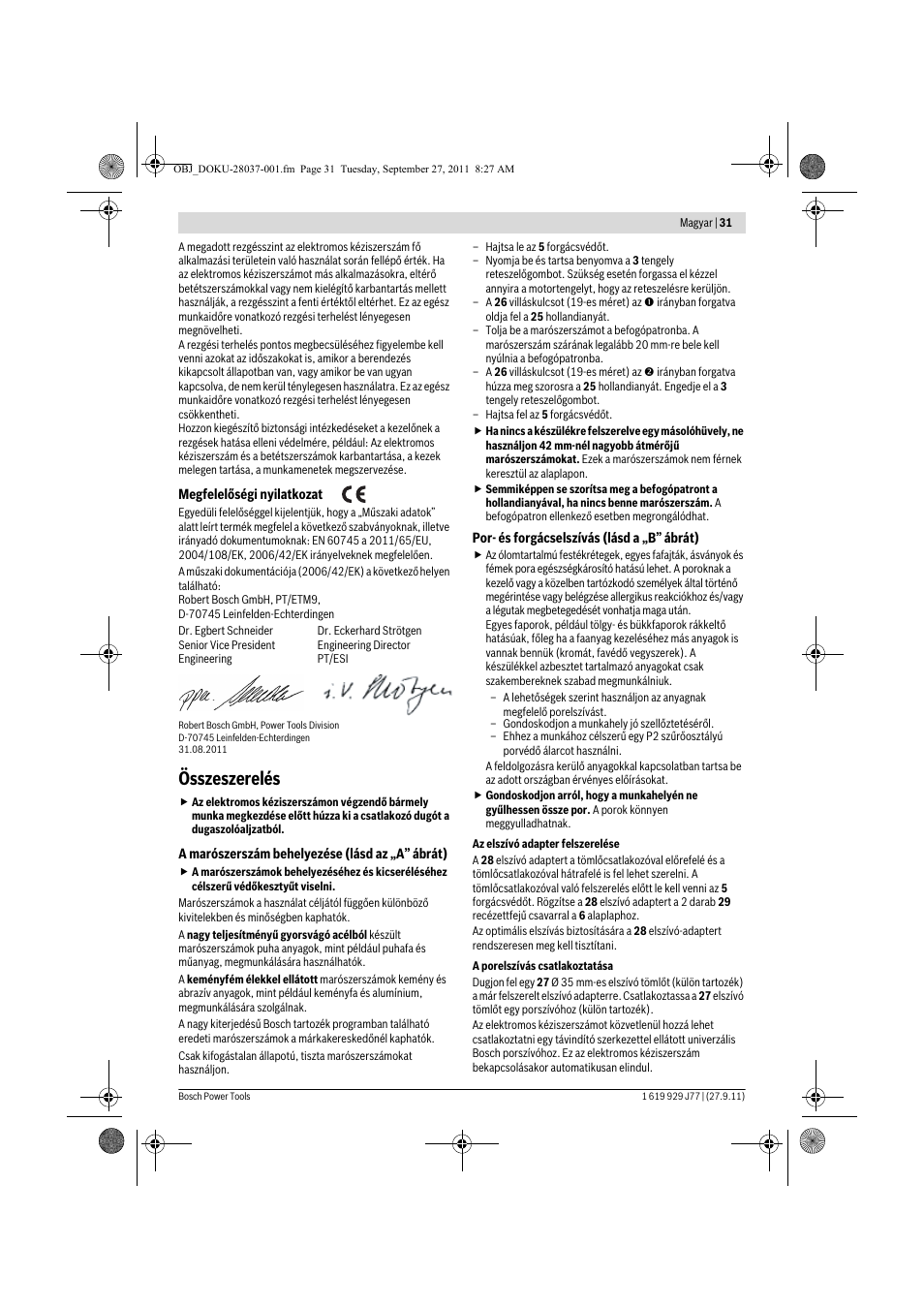 Összeszerelés | Bosch POF 1200 AE User Manual | Page 31 / 106