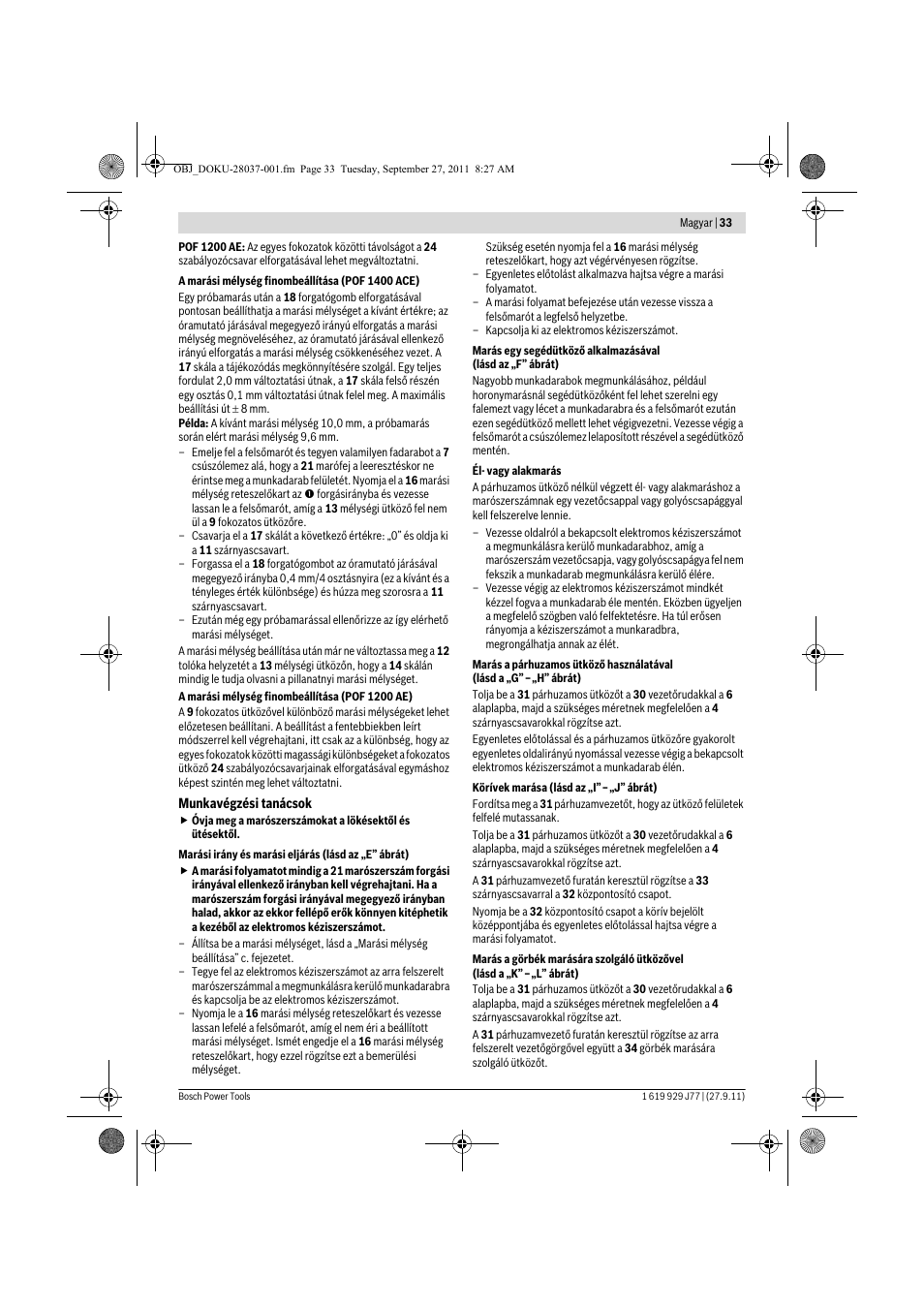 Bosch POF 1200 AE User Manual | Page 33 / 106