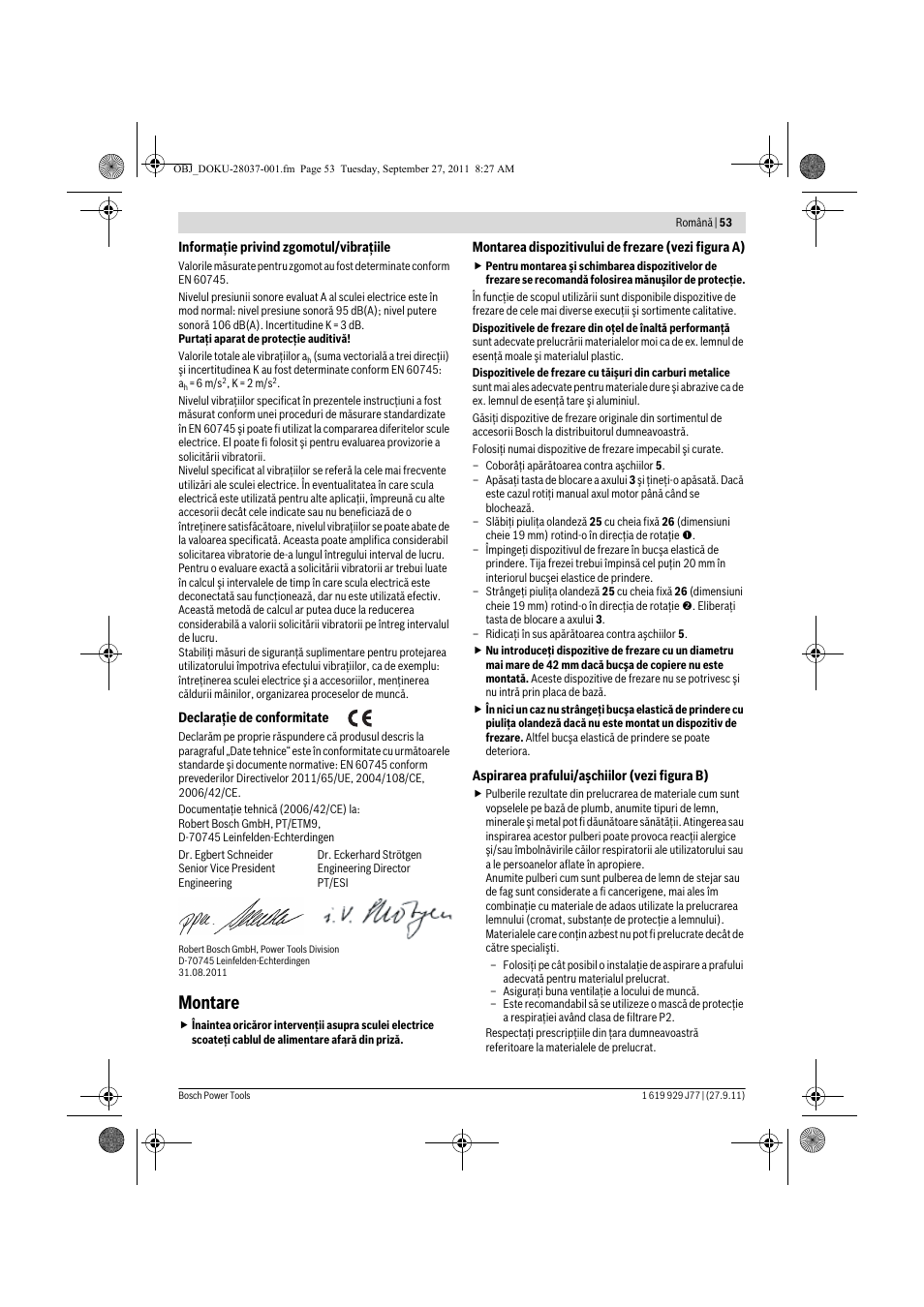 Montare | Bosch POF 1200 AE User Manual | Page 53 / 106