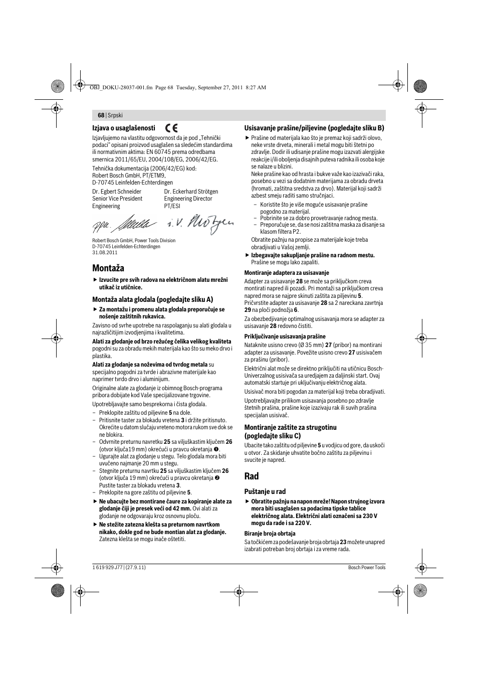 Montaža | Bosch POF 1200 AE User Manual | Page 68 / 106